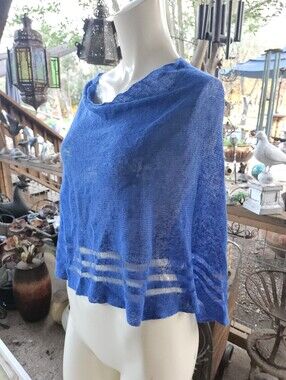 Blue Knit Cotton/Linen Shawl Shrug Poncho One Size